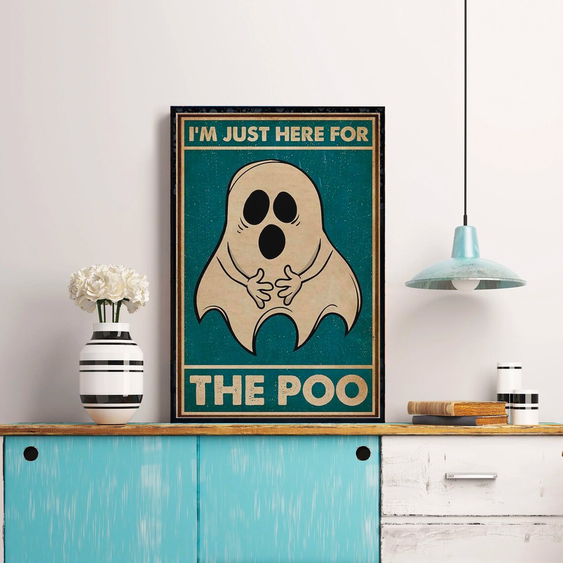 I Am Just Here For The Poo Funny Retro Ghost Bathroom Poster - Image 4