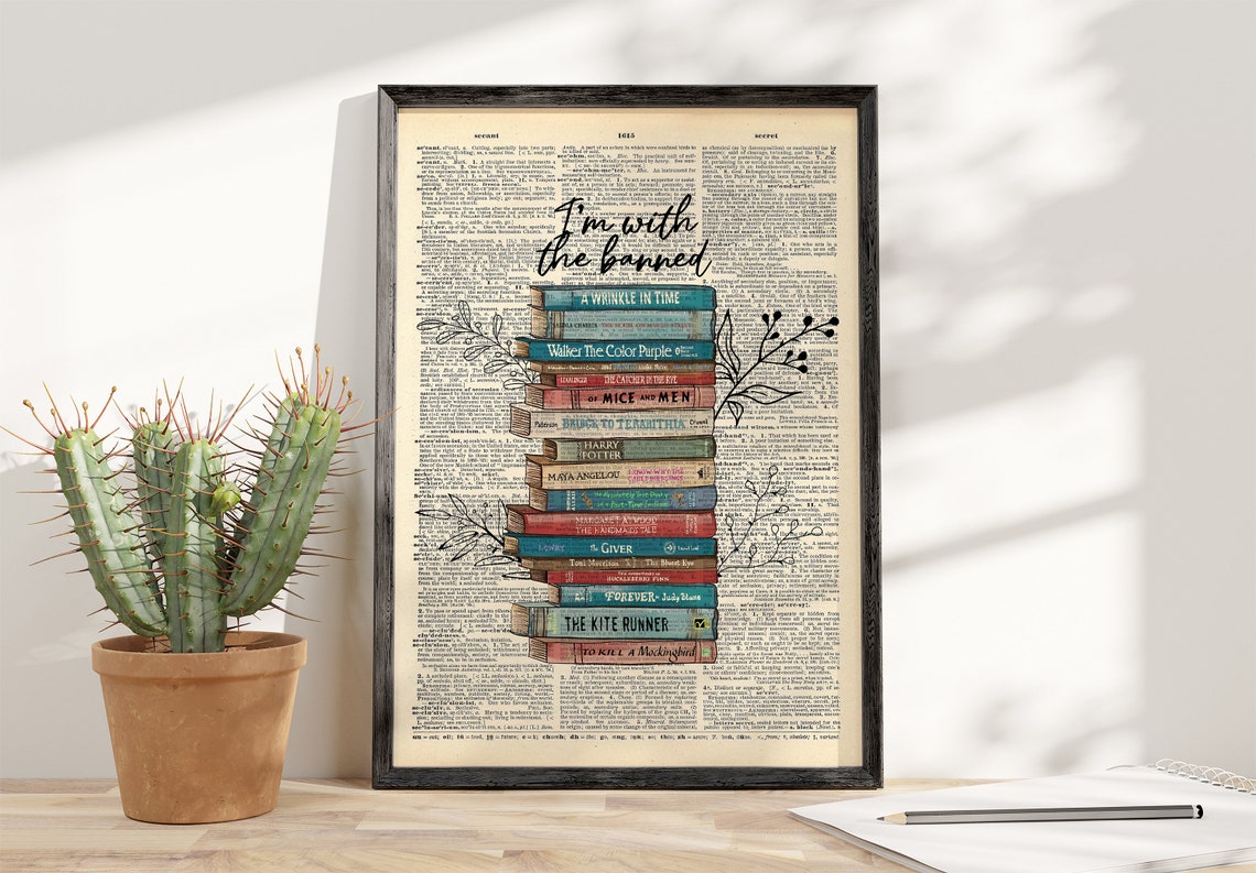 I'm With the Banned Stacked Books Vintage Dictionary Page Poster