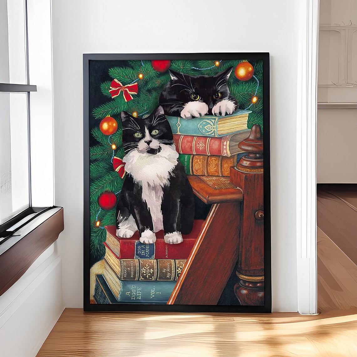 Norwegian Forest Black Cats Christmas Books Cozy Holiday Poster