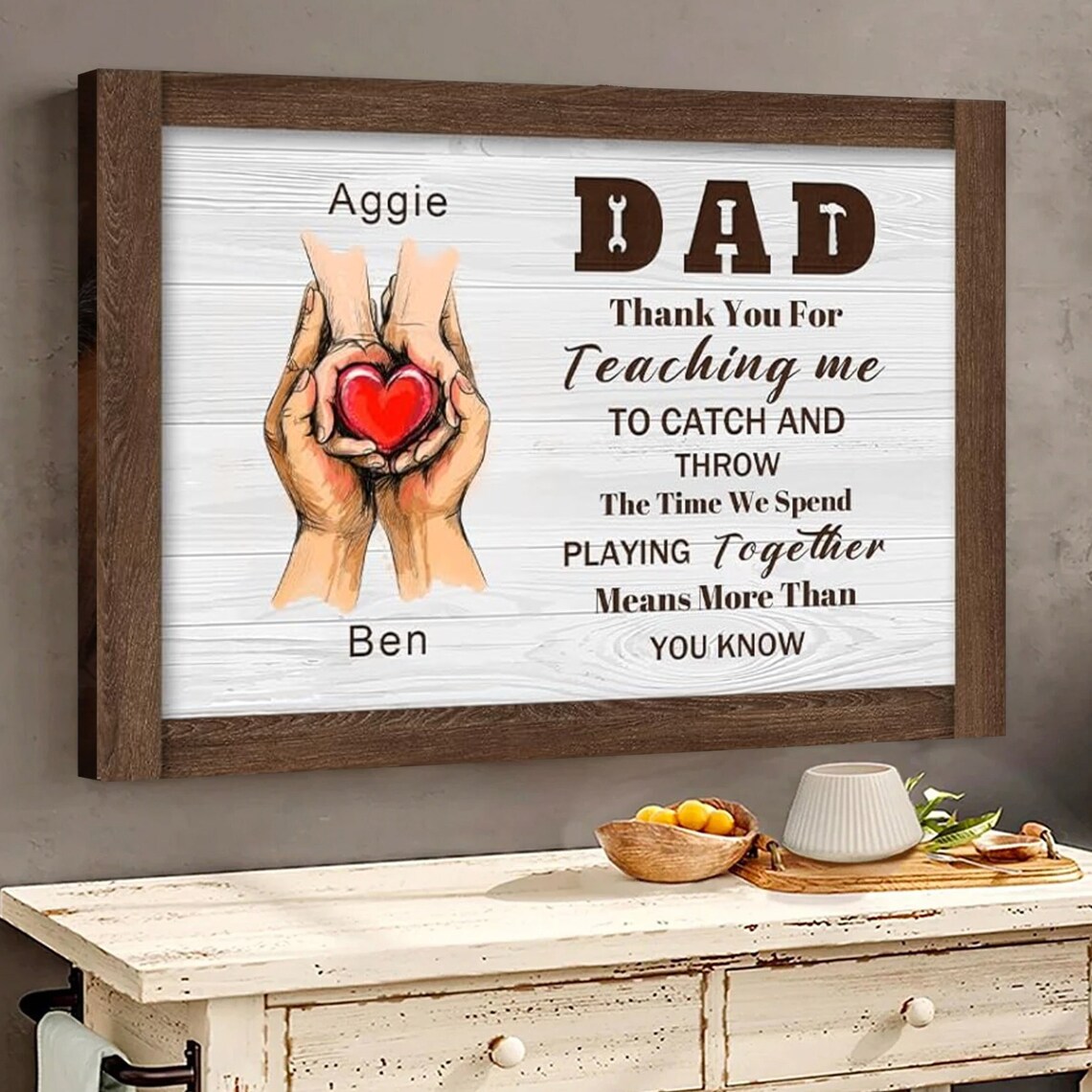 Dad Thank You For Teaching Me Hands Holding Heart Gift Poster - Image 4