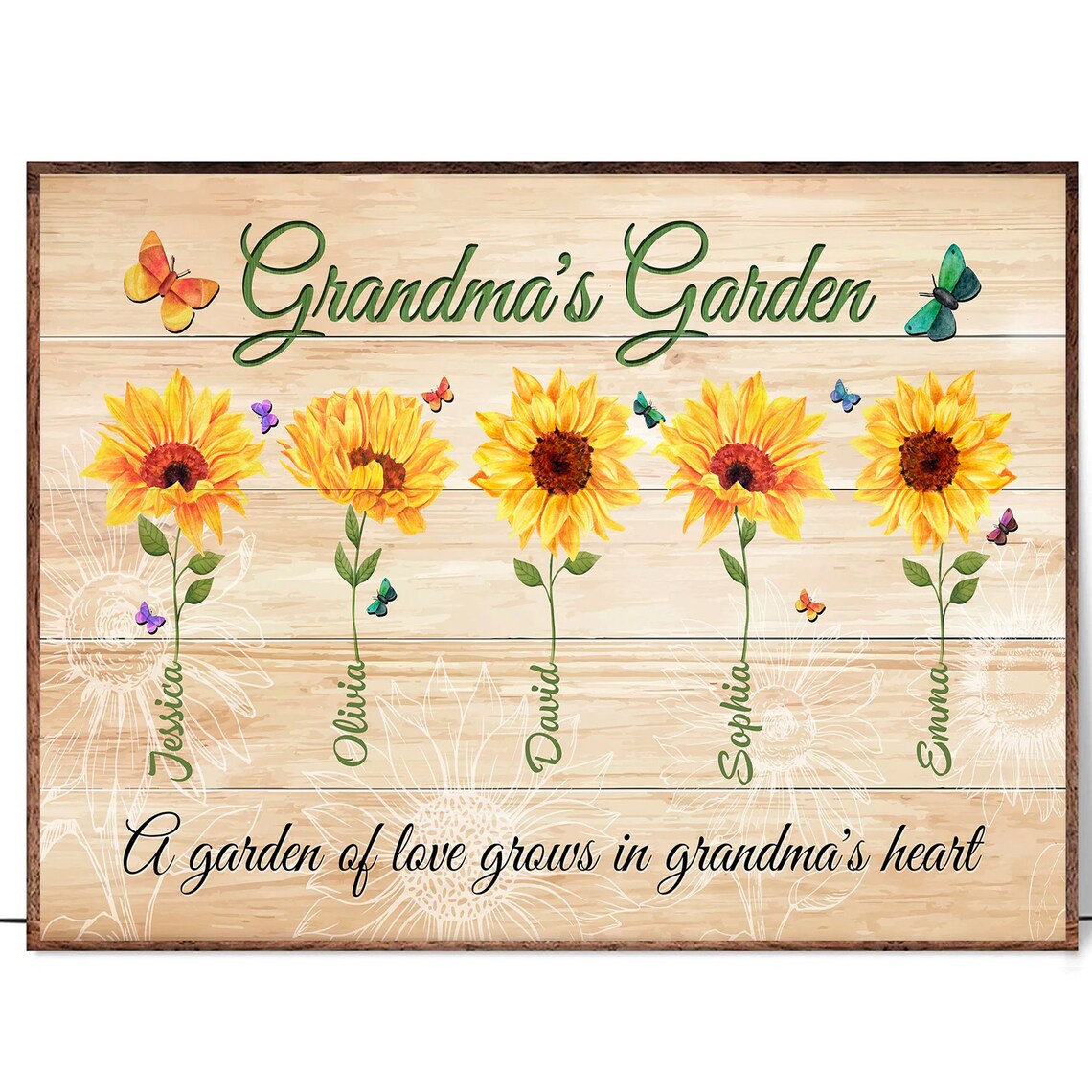 Grandma's Garden Sunflower Family Names Personalized Gift Poster