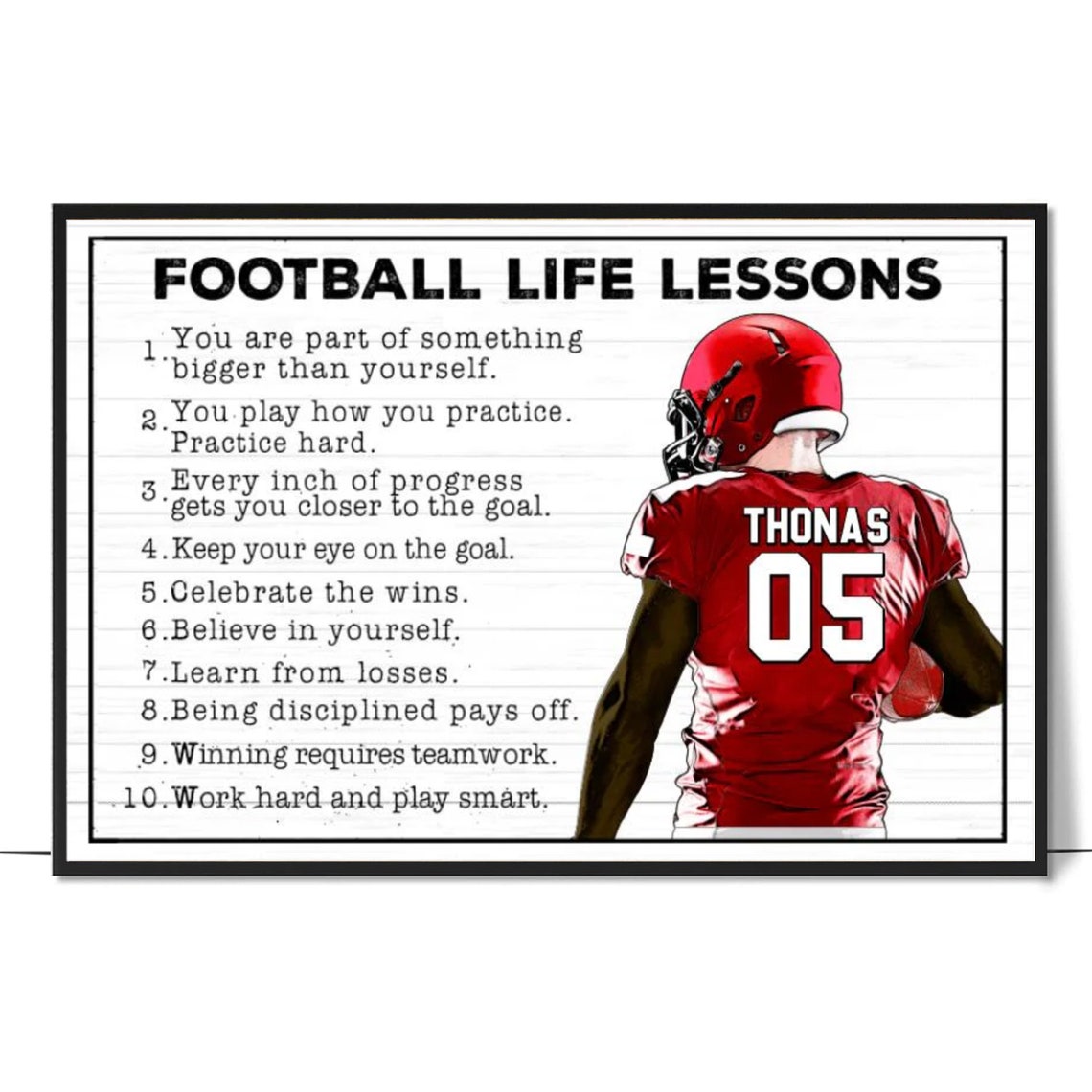 Football Life Lessons 10 Rules Player In A Red Jersey Poster