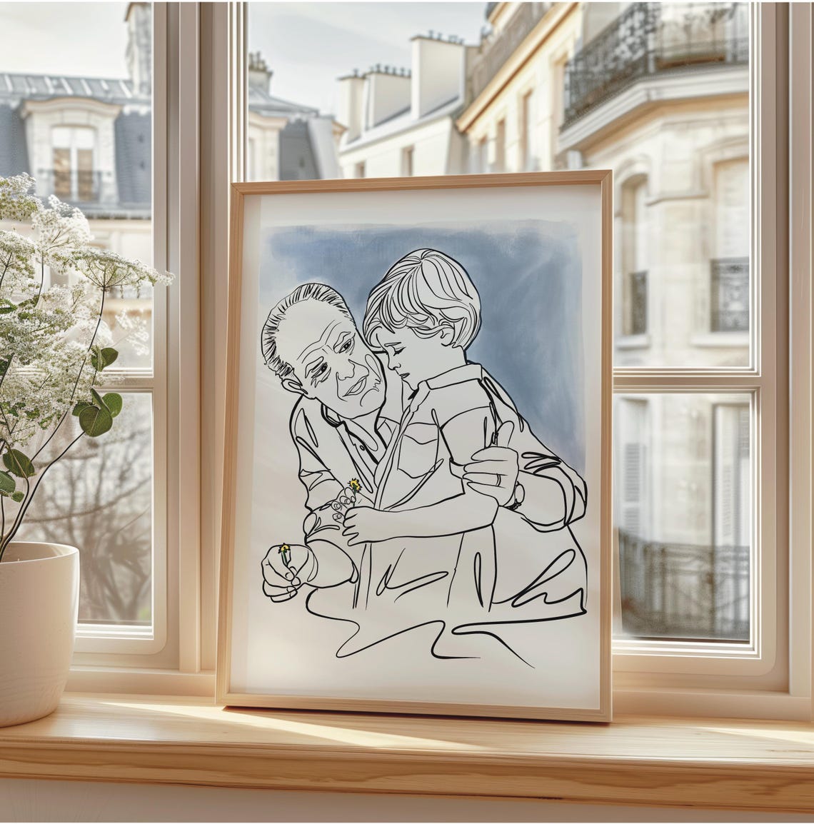 Custom Family Portrait Personalized Gift For Father Birthday Gift For Father Watercolor Family Portrait Personalized Line Drawing - Image 2