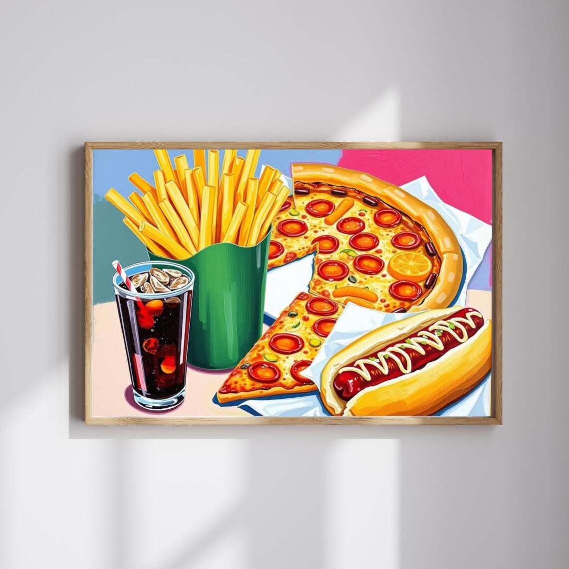 Pepperoni Pizza Fries Hot Dog and Soda Retro Food Pop Art Print