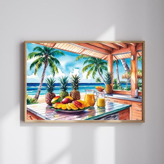Tropical Island Kitchen Puzzle Beach Scene Fruit Platter
