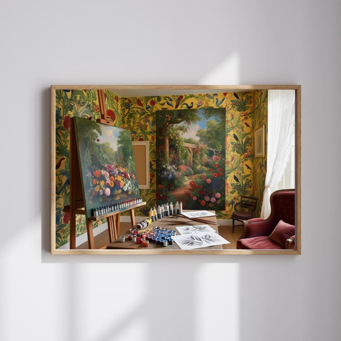 Sunny Artist Studio Yellow Botanical Wallpaper Floral Painting Poster