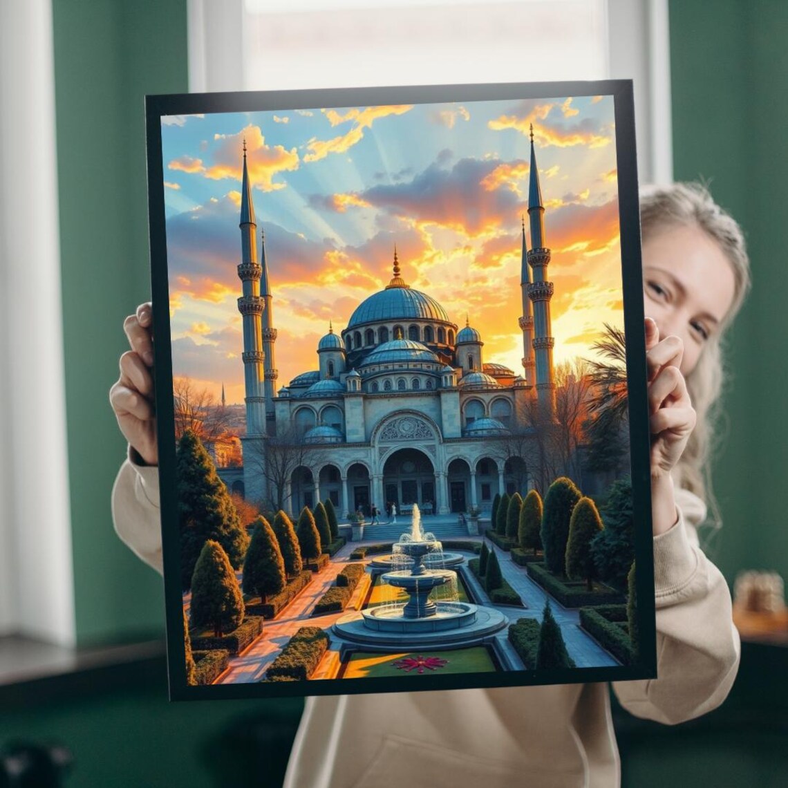 Blue Mosque Istanbul Sunset Courtyard Fountain Travel Poster
