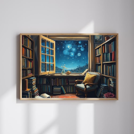 Cozy Library Art Print, Book Lover Gift