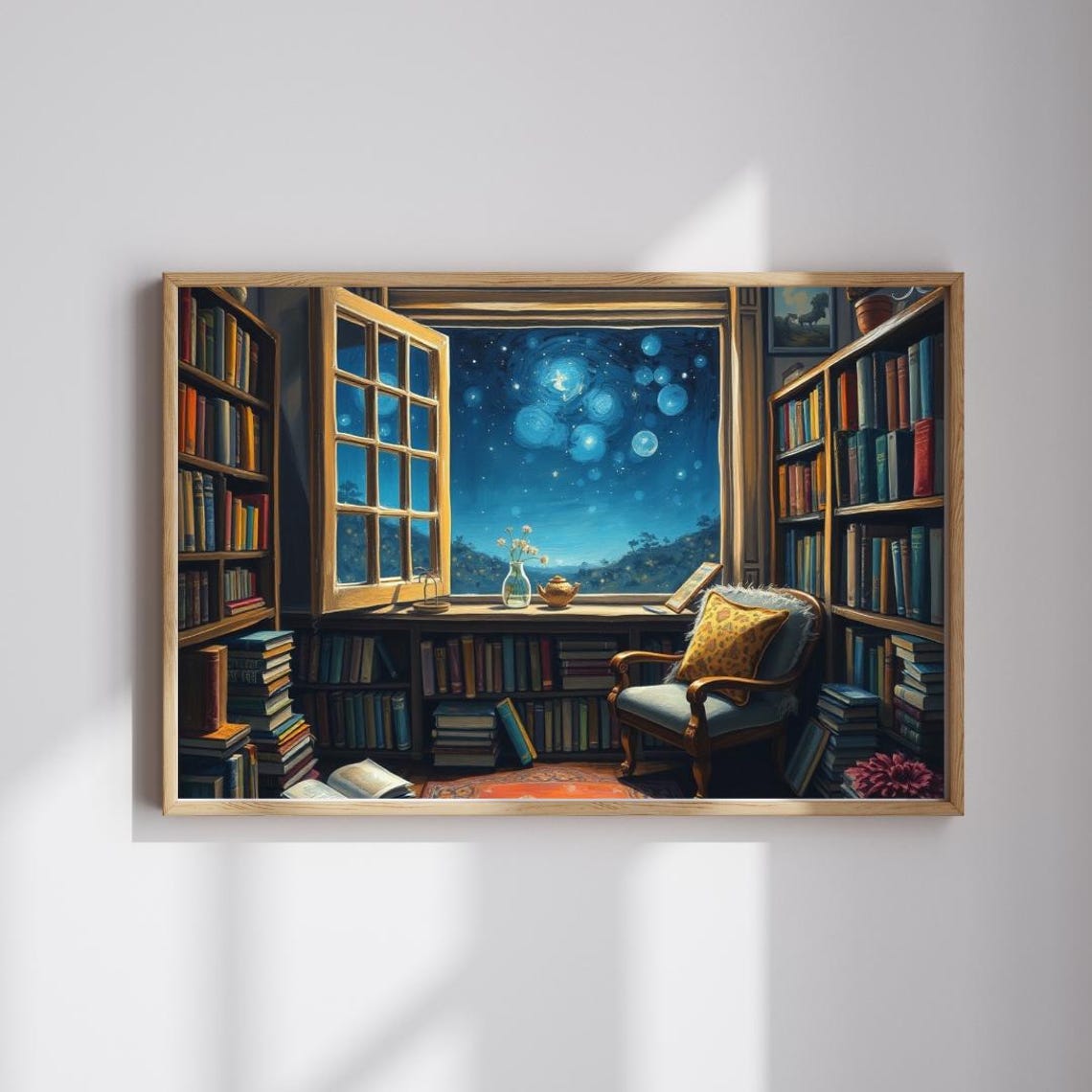Cozy Library Art Print, Book Lover Gift