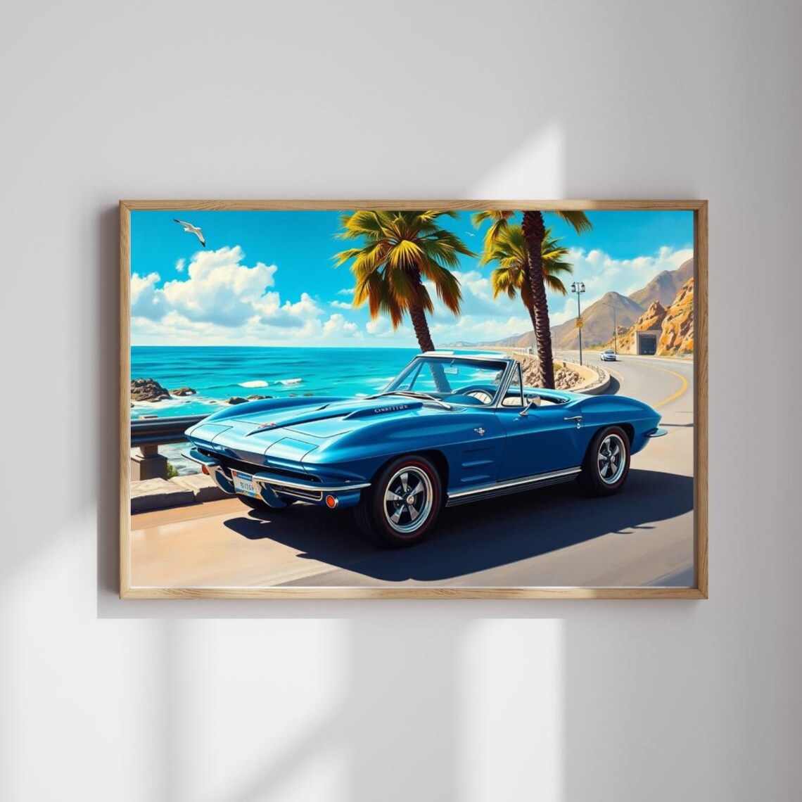 Blue 1963 Corvette Sting Ray Convertible Coastal Highway Palms Art Print