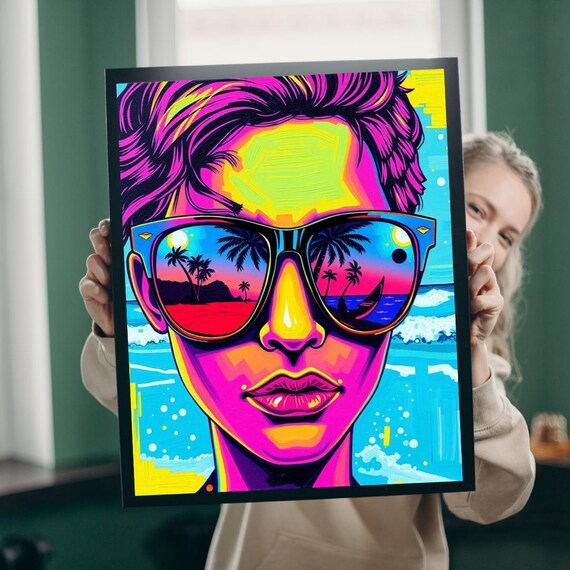 Retro Beach Sunset Sunglasses Reflection Pop Art Summer Poster
