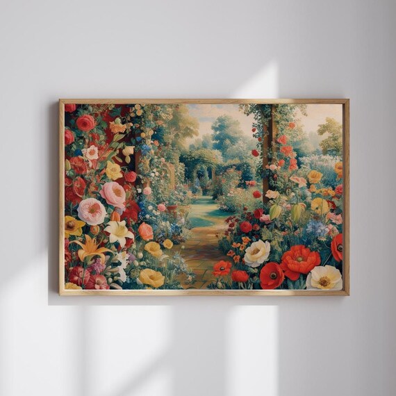 Vibrant Flower Garden Arch Trellis Colorful Bloom Pathway Wall Art