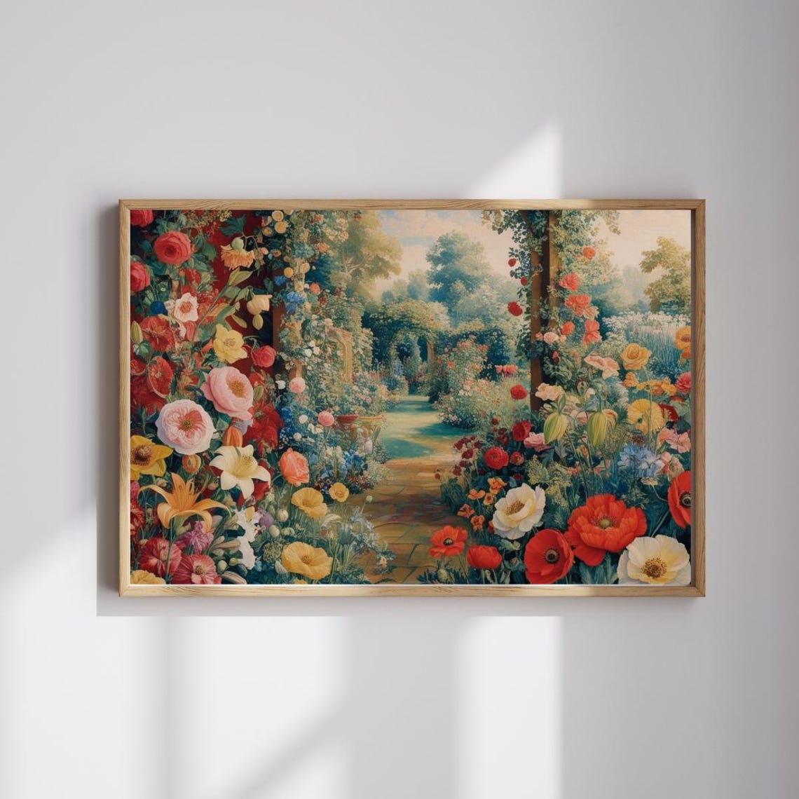 Vibrant Flower Garden Arch Trellis Colorful Bloom Pathway Wall Art