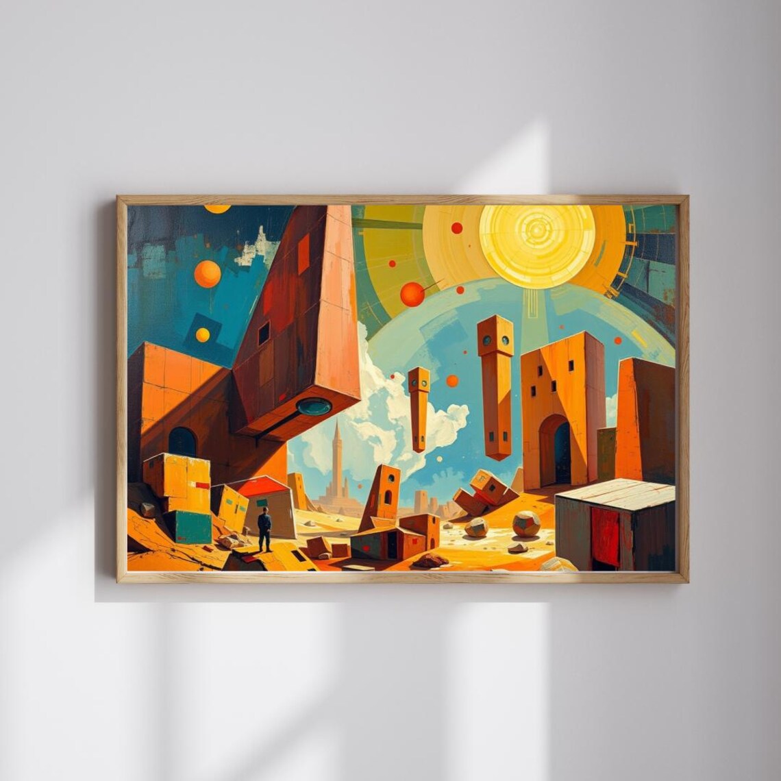 Surreal Cosmic Desert City Floating Buildings Retro Sci Fi Adventure Poster