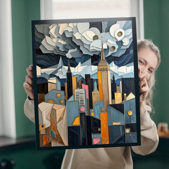 Abstract Cityscape Jigsaw Puzzle Metallic Pastel Geometric Art