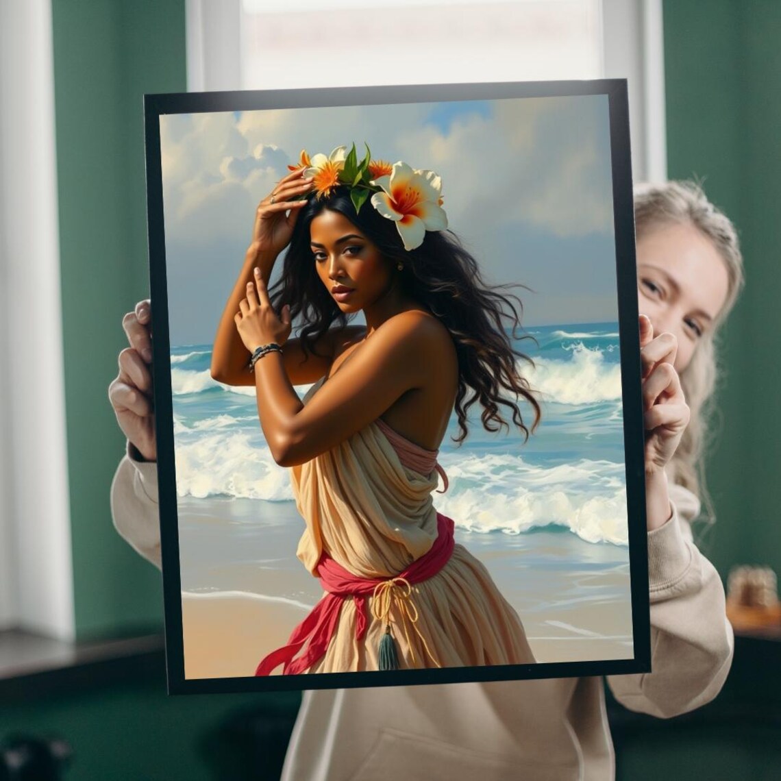 Hula Dancer Polynesian Beach Scene Art Print