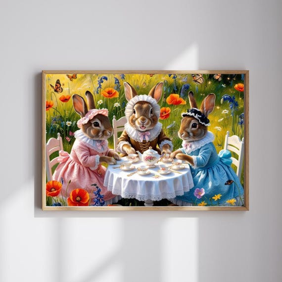 Whimsical Bunny Tea Party Jigsaw Puzzle Springtime Family Fun