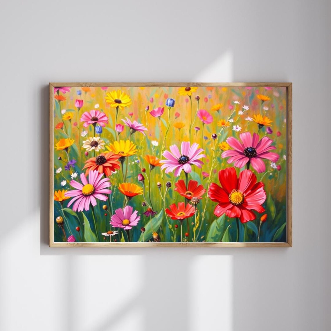 Bright Wild Daisy Flower Meadow Golden Hour Colorful Art Print