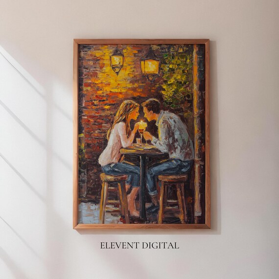 Romantic Couple Candlelit Dinner Impressionist Date Night Wall Art