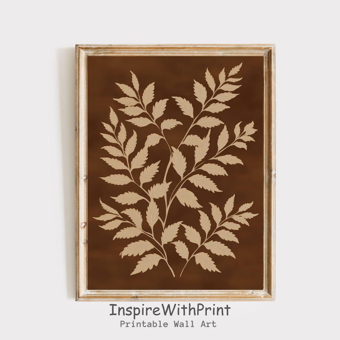 Boho Botanical Cream Leaf Branches Silhouette On Brown Poster