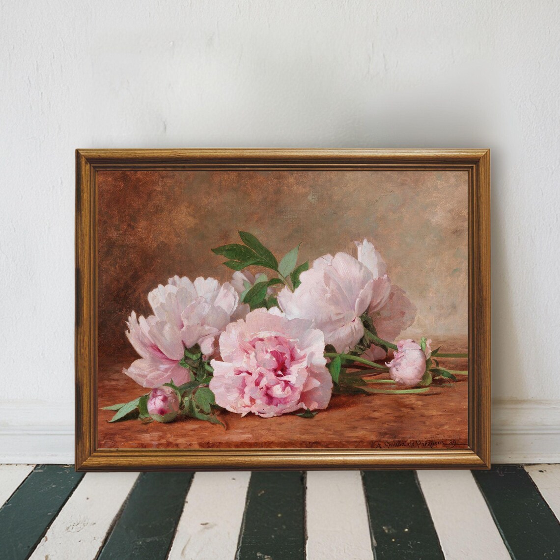 Vintage Pink Peonies Still Life Art Print