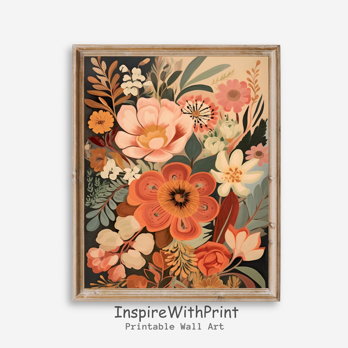 Midcentury Modern Autumn Floral Bouquet Warm Tones Nature Wall Art