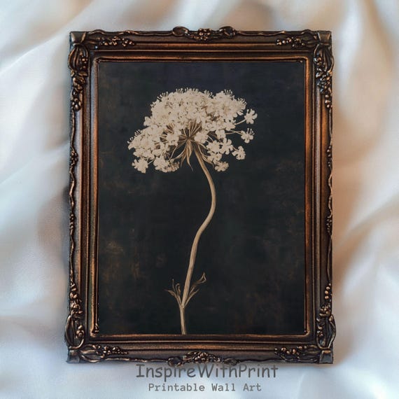 Vintage Dark Flower Print Moody Floral Wall Art Botanical Rustic Antique Neutral