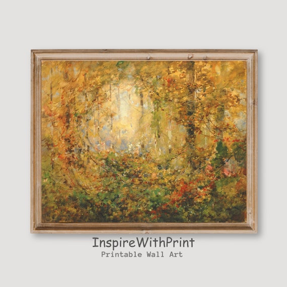 Moody Autumn Landscape Print Fall Forest Wall Art Vintage Scenery Nature Painting Decor