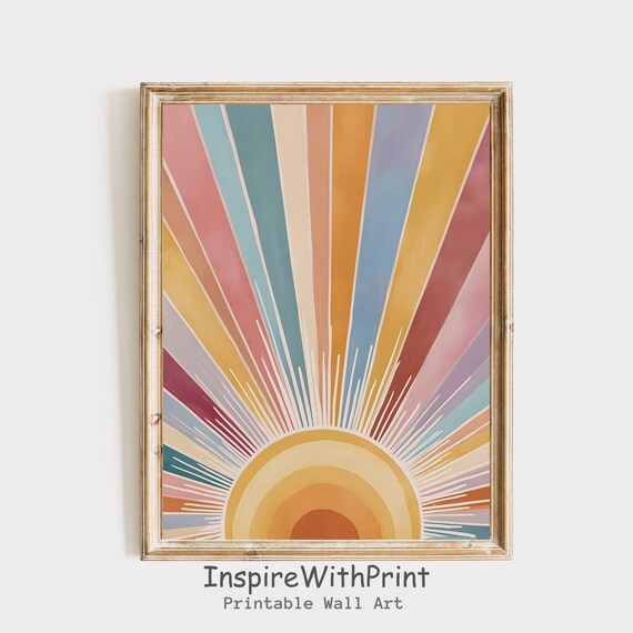 Boho Sun Print Colorful Wall Art Abstract Sunrise Midcentury Modern Playroom Poster Nursery