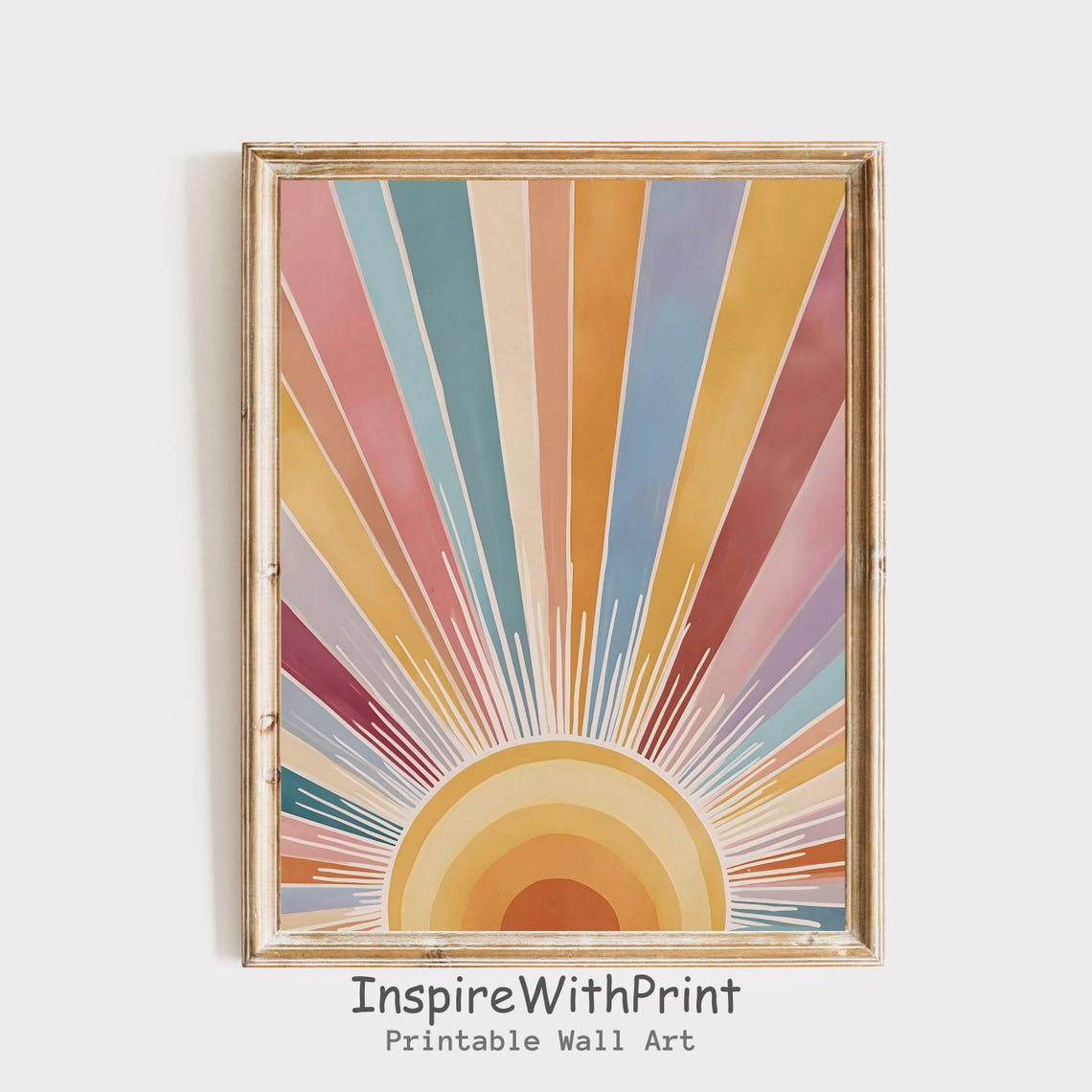 Colorful Boho Half Sun Rising with Vertical Rainbow Rays Poster