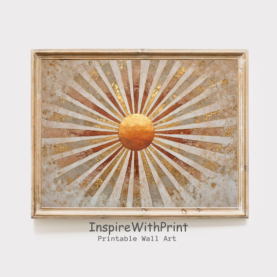 Boho Radiant Sunburst Circle Orange Center Textured Beige Neutral Wall Poster