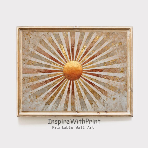 Boho Sun Print Horizontal Art Abstract Sunrise Midcentury Modern Earthtones Playroom Poster Nursery
