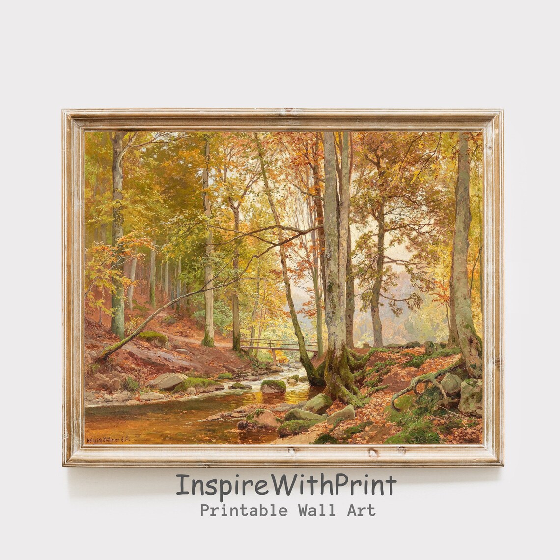 Autumn Forest Stream Vintage Oil Painting Fall Landscape Print