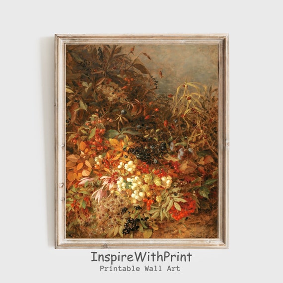Vintage Fall Botanical Wall Art Rustic Still Life Paintingmoody Thanksgiving Decor