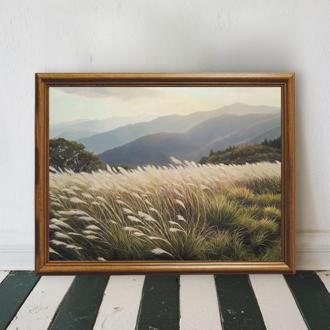 Country Meadow Grass Field Landscape Print Pampas Wall Art Neutral Nature Rustic Mountain