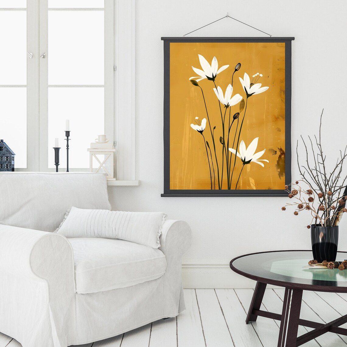 Abstract White Flower Minimalist Floral Art Print
