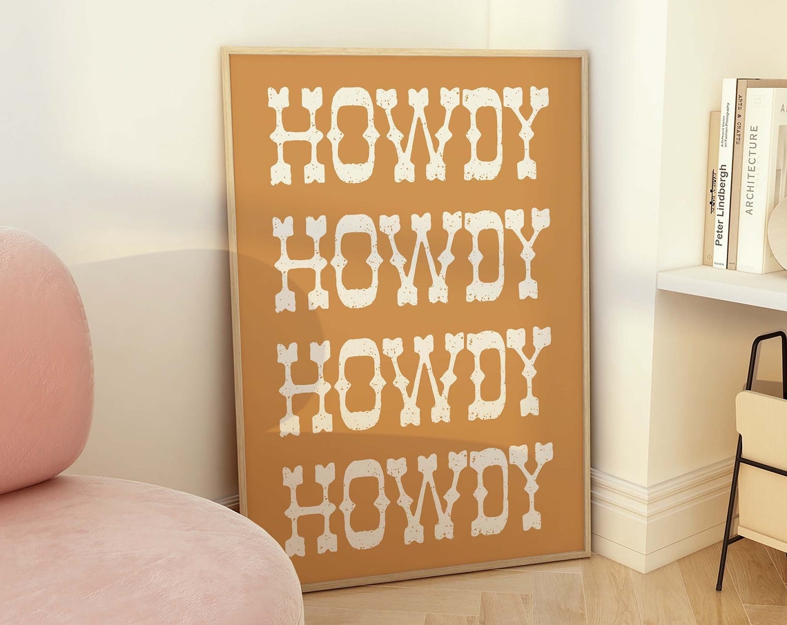 Howdy Western Lettering Tan Repeat Typography Retro Art Poster