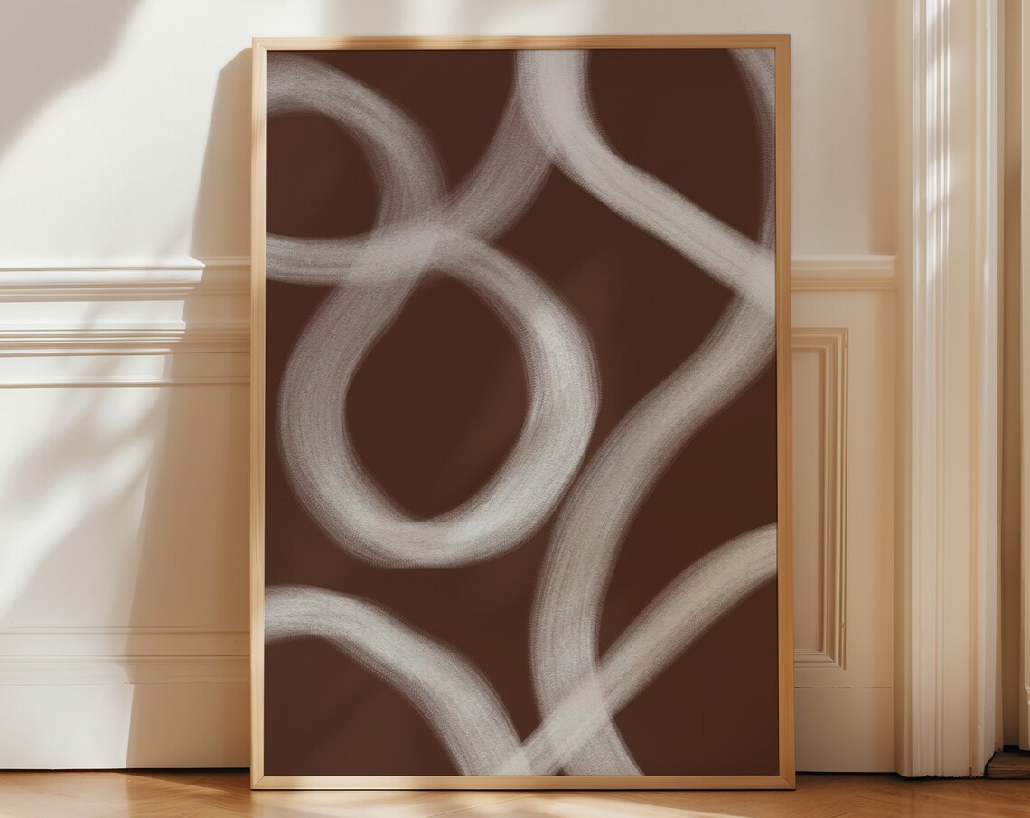 Scribble Abstract Art Neutral Abstract Art Print Nordic Wall Art Modern Line Poster Contemporary Artwork Brown And White Abstract Art