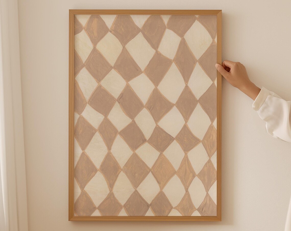 Checkered Abstract Poster, Neutral Retro Geometric