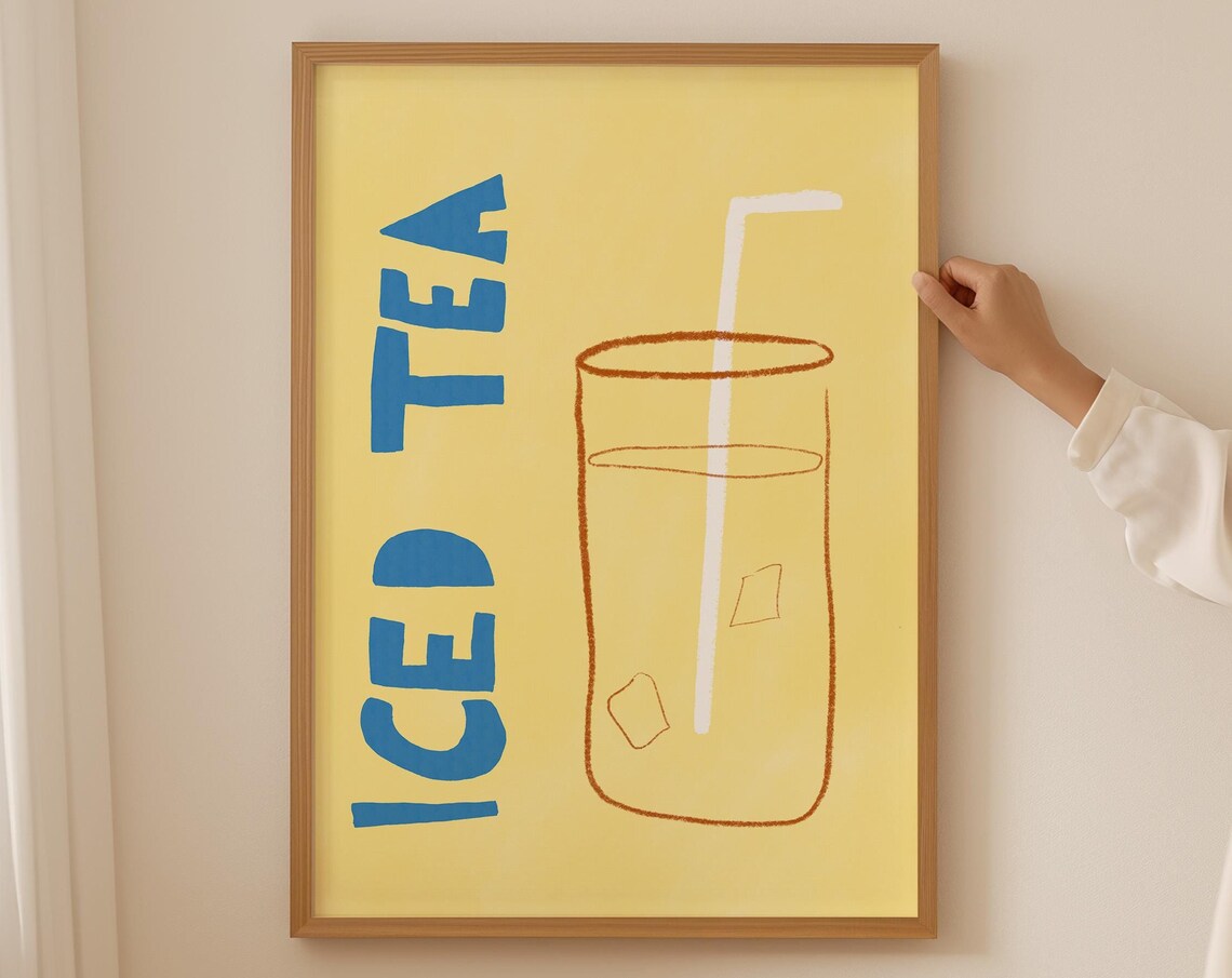 Iced Tea Print Kitchen Food Print Typography Poster Tea Wall Art Hand Drawn Drink Print Trendy Kitchen Print Cup Of Tea Art Print