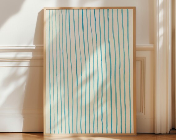 Blue Stripes Print Preppy Striped Art Trendy Contemporary Wall Decor Minimal Abstract Watercolor Nursery