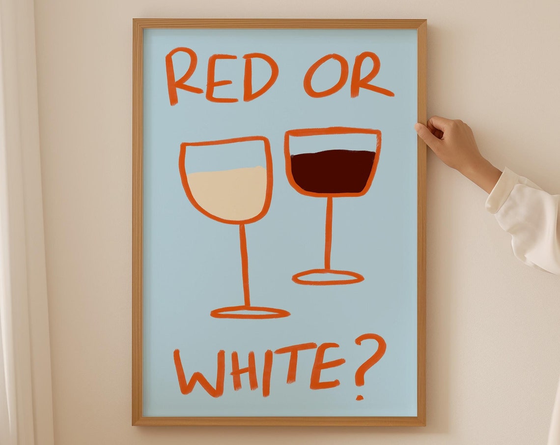 Red Or White Two Wine Glasses Retro Bar Cart Drink Art Poster
