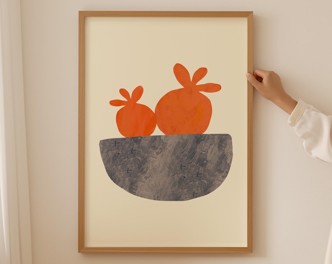 Two Juicy Oranges In Gray Bowl Minimal Fruit Still Life Poster