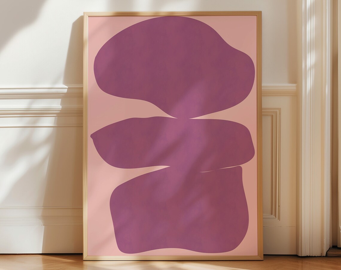 Purple Stacked Organic Shapes On Pink Abstract Modern Poster
