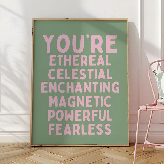 You Are Beautiful Affirmation Wall Art Positive Print Sage Light Pink Poster Self Love