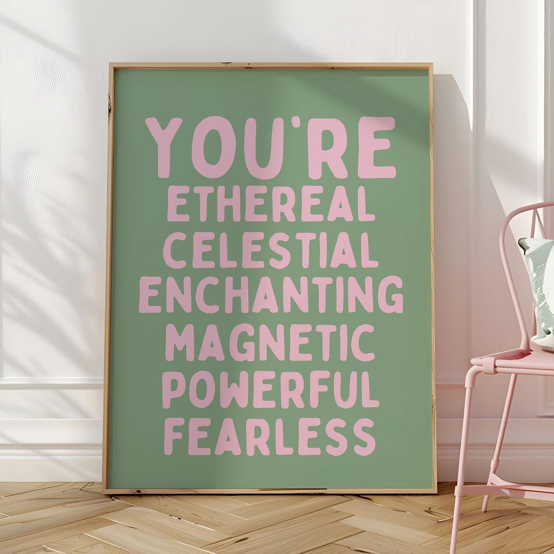 You Are Beautiful Affirmation Wall Art Positive Print Sage Light Pink Poster Self Love