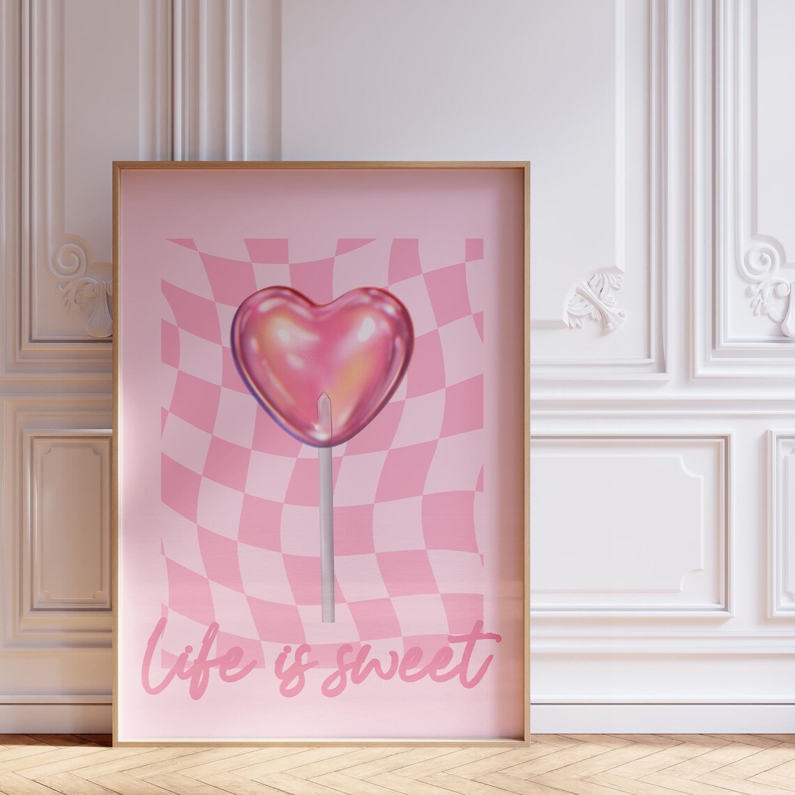 Life Is Sweet Pink Heart Lollipop Candy Cute Wall Decor Poster