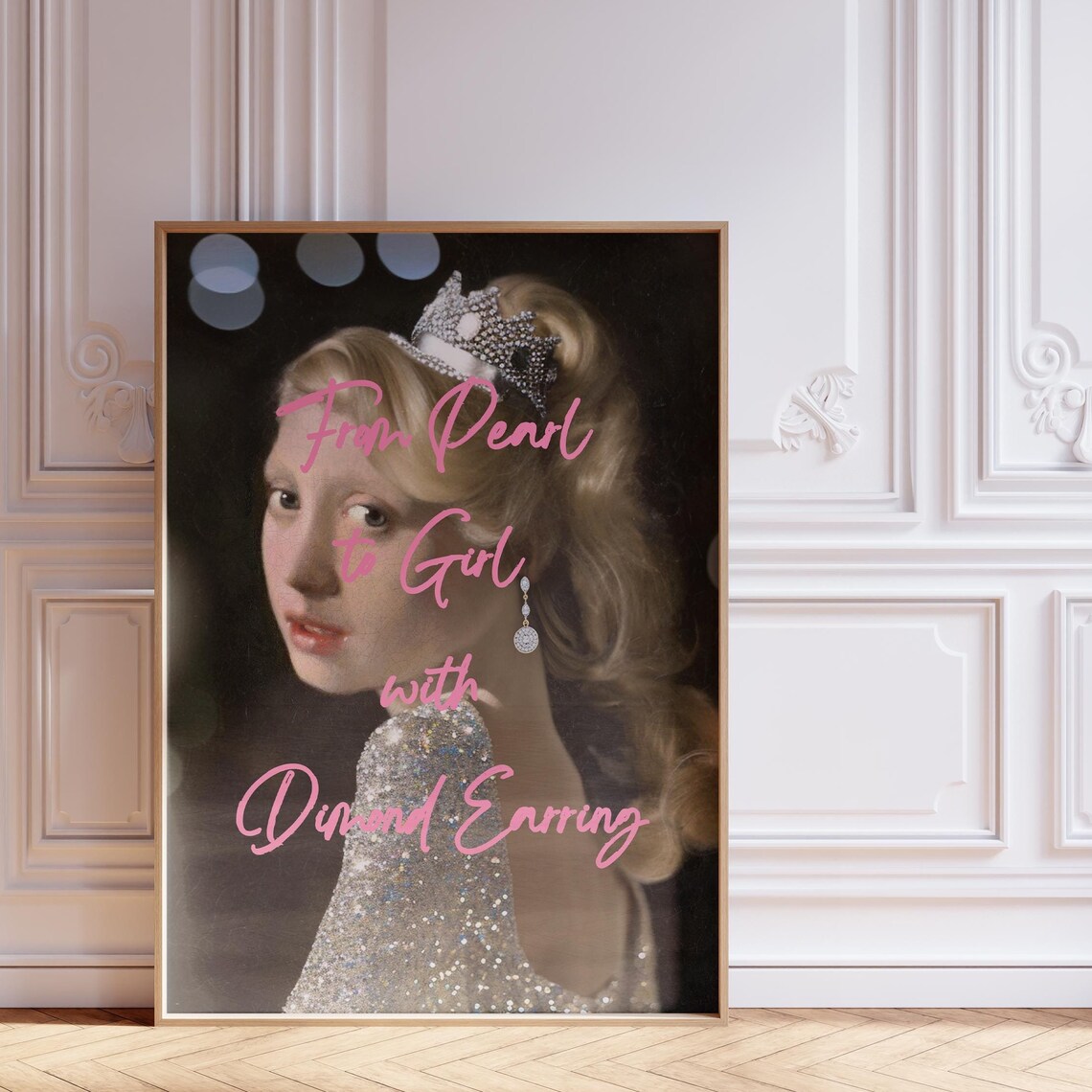 From Pearl to Girl Diamond Earring Altered Classical Art Pink Poster