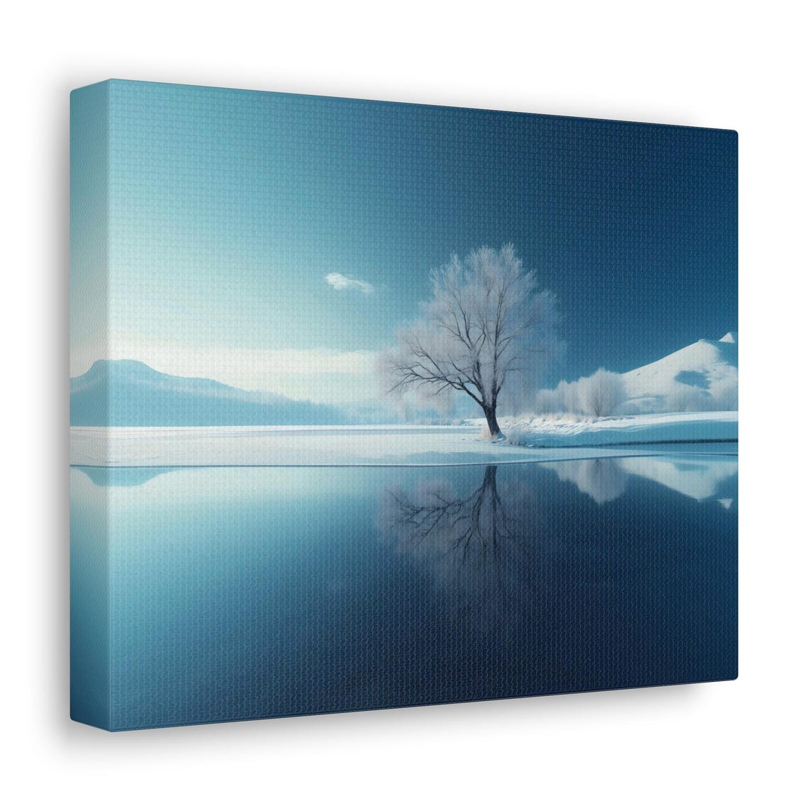 Frosted Tree Reflected In Still Blue Lake Winter Landscape Print - Image 2
