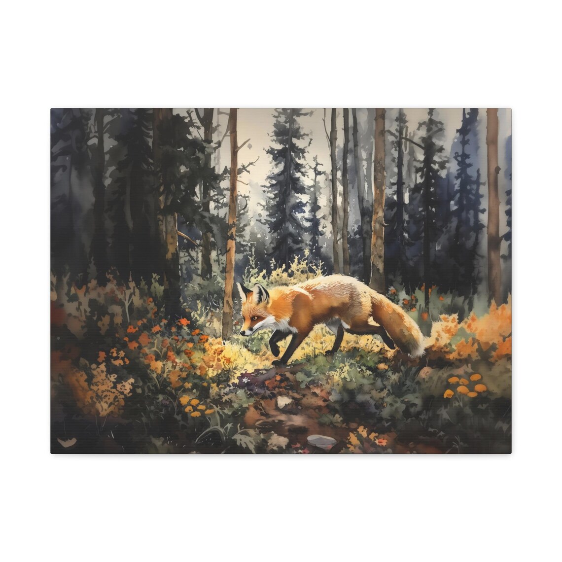 Fox Forest Autumn Wildflowers Watercolor Woodland Wildlife Nature Poster - Image 3